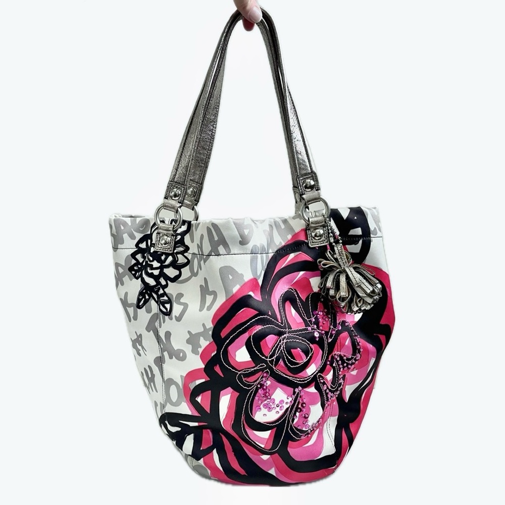 Coach White and Pink Floral Tote - Picture 2 of 15